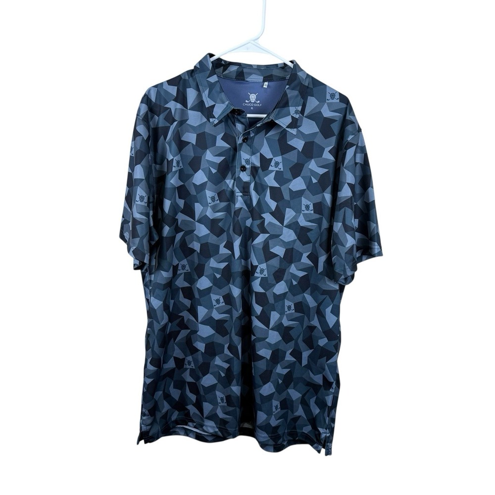 CHUCO Golf SCATTER'D Polo Shirt Men XL Black Gray Skull All Over Print Golf